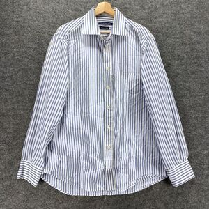Arnold Brant Shirt Men 16 Blue Striped Button Up Collared Long Sleeve Cotton